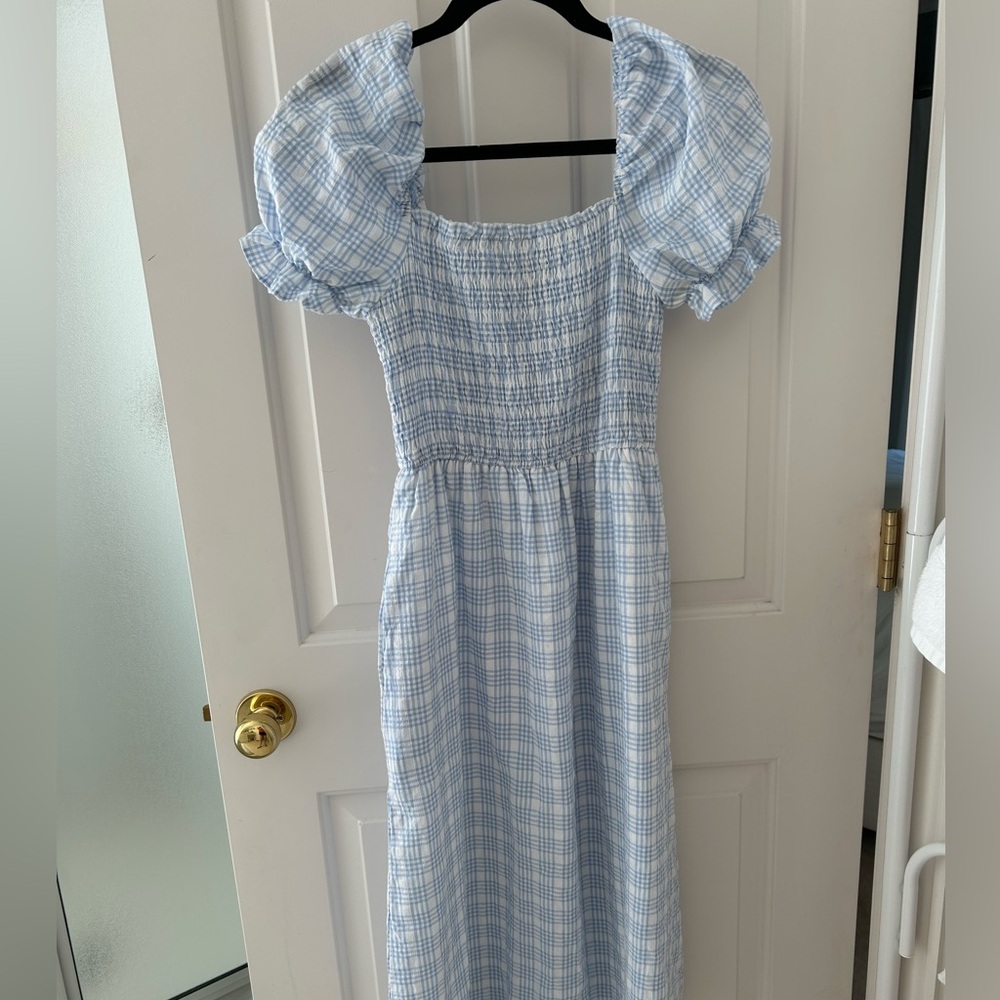 Blue and white midi dress